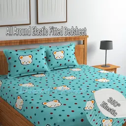 DECENT HOME Blue & White Cartoon Characters 220 TC Queen Bedsheet with 2 Pillow Covers-image-12