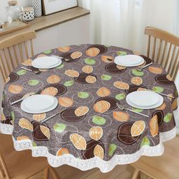 Dakshya Industries Brown Geometric Printed Waterproof Plastic Round 6-Seater Table Cover-44