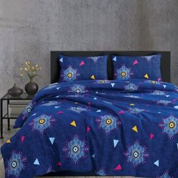 Aura Blue & White Ethnic Motifs 350 TC King Bedsheet Set 2.55m x 2.25m-image-15