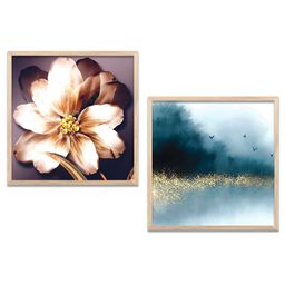 Kotart White & Blue 2 Pieces Floral Wooden Square Wall Arts-picture-20