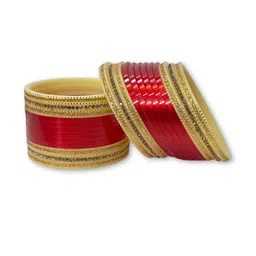 Traditional Plastic Chuda Bangles Set, Magenta and Gold, Wedding Wear Bridal Collection-40