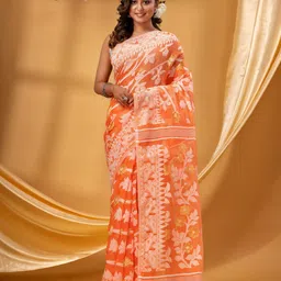 DESH BIDESH Floral Woven Design Pure Cotton Handloom Jamdani Saree-image-46