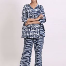 DRESENCE Printed Cotton Top & Trousers Night Suits-image-96