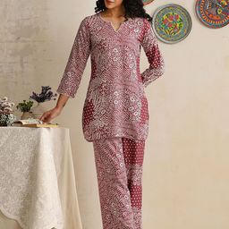 ETC Printed Notch Neck Pure Cotton Tunic With Palazzo-image-88