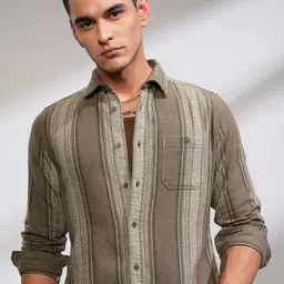 HIGHLANDER Men Slim Fit Opaque Striped Casual Shirt-picture-34