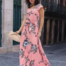 DressBerry Floral Print Crepe A-Line Maxi Dress-picture-31