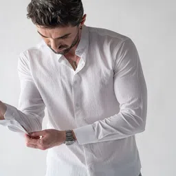 VELLURE Men's Crisp White Ripple Button-Up Full Sleeve Shirt-image-42