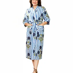 Marika Unisex Blue Cotton Bath Robe-picture-10