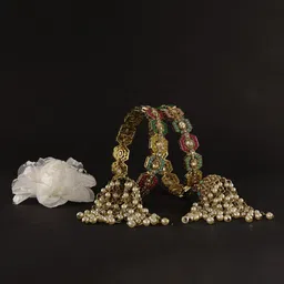NMII Set Of 2 Gold-Plated Artificial Stone-Studded & Beaded Latkan Bangles-24