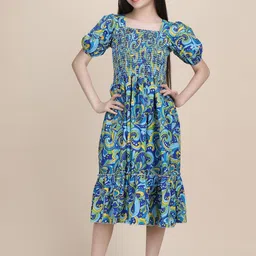 PaheliRani Girls Blue Printed Fit & Flare Dress-picture-32