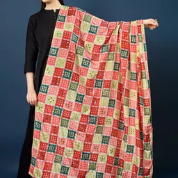 A R SILK DUPATTA HUB Bandhani Printed Mirror Work Silk Dupatta-picture-5