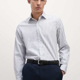 Marks & Spencer Vertical Striped Spread Collar Pure Cotton Formal Shirt-image-45