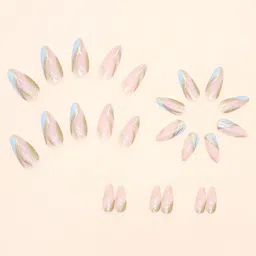 The Pink Truck Set Of 24 Reusable Artificial Nails - English Blue & Gold-107