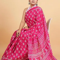 huuhambay Ethnic Motifs Voile Block Print Saree-picture-13