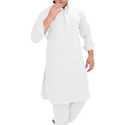 Exotic India Men Shirt Collar Thread Work Pure Cotton Pathani Kurta with Pyjamas-picture-32