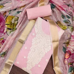 MANVAA Floral Embroidered Beads And Stones Pure Cotton Unstitched Dress Material-image-27