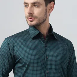 Hancock Men Classic Slim Fit Micro Checked Spread Collar Formal Shirt-image-5