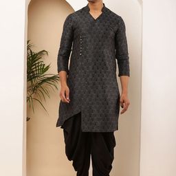 MULTI SHADES Men Ethnic Motifs Printed Thread Work Kurta with Dhoti Pants Kurta Sets-picture-11