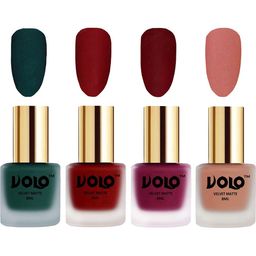VOLO Set Of 4 Velvet Matte Nail Polish -8 ml -Tomato Red-Dark Green-Light Peach-Carrot Red-25
