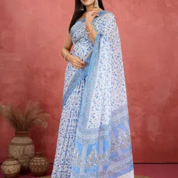Jevi Prints Floral Pure Cotton Block Print Saree-picture-33
