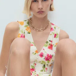 MANGO Floral Print Fitted Button-Down Vest Top with Back Tie-Ups image 5