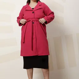 Athena Ample Plus Size Solid Notched Lapel Longline Overcoat With Tie Up Waist image 1