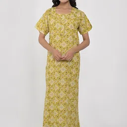 Apratim Women Pure Cotton Floral Printed Maxi Nightdress-image-94
