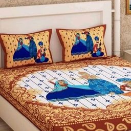 Aura Brown & White Ethnic Motifs Printed 144 TC Cotton Queen Bedsheet Set 2.10 m x 2.30 m-image-79