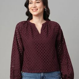 all about you Women Self Design Puff Sleeve Cotton Schiffli Top-image-20