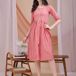 Moda Rapido Women Striped Cotton Fit & Flare Dress-image-8