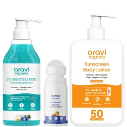 Aravi Organic Set Of 3 Salicylic Acid Body Wash, Sunscreen Body Lotion & Roll On-picture-25
