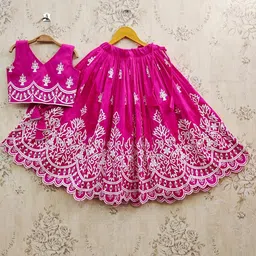 BAESD Girls Embroidered Thread Work Ready to Wear Lehenga &-image-66