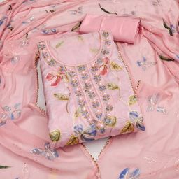 Blissta Floral Printed Beads And Stones Unstitched Dress Material-image-95