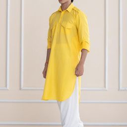 APPIX Men Yellow Cotton Pathani Kurtas-picture-20