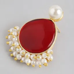 Anouk Gold Plated Artificial Stones Studded And Beaded Teardrop Shaped Drop Earrings image 3