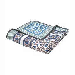 Sangria Blue & Grey Floral Printed Cotton AC Room 150 GSM Single Dohar-image-58
