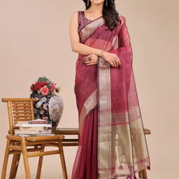LeeliPeeri Designer Striped Zari Organza Saree-image-42