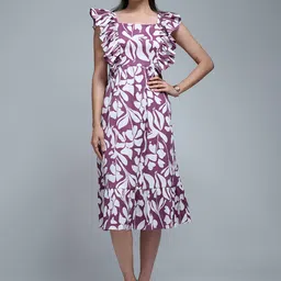 Roadster Women Abstract Printed Square Neck Ruffled Midi Dress-picture-17