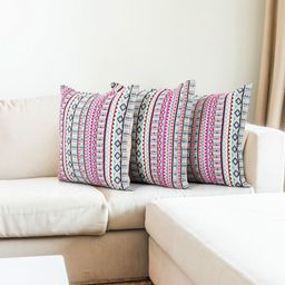 Fashionhub White & Pink Set of 3 Geometric Square Cushion Covers-image-63