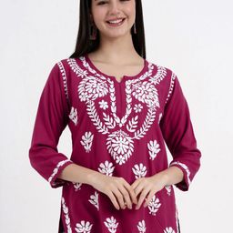 The Chikan Label Rani Pink Chahat Rayon Chikankari Short Kurti-picture-11