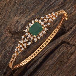 Kushal's Fashion Jewellery Green Gold-Plated Party Zircon Kada-image-12