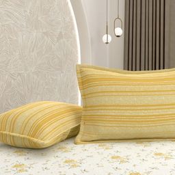 Pure Decor Yellow Floral Printed 260 TC Cotton Queen Size Bedsheet Set 2.28 m x 2.54m-image-88