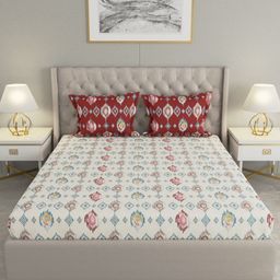 Raymond Home Cream & Blue Ethnic Motifs 144 TC Queen Bedsheet Set 2.29 m x 2.54 m-image-75