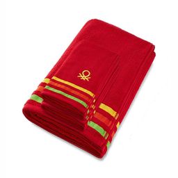 United Colors of Benetton Red & Yellow 3 Pieces Striped Cotton 450 GSM Towel Set-56