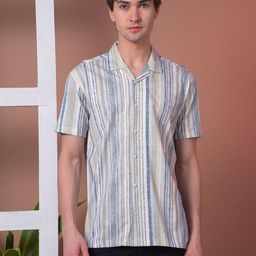 COBB Slim Fit Vertical Striped Short Sleeves Cotton Shirt-image-87