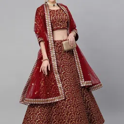 FABPIXEL Embroidered Sequinned Semi-Stitched Lehenga & Unstitched Blouse With Dupatta-picture-39