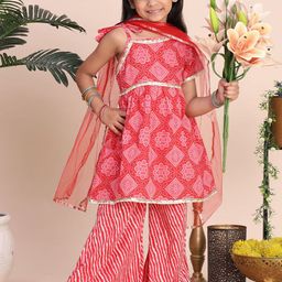 Cutiekins Girls Geometric Printed Gotta Patti A-Line Kurta With Palazzos & Dupatta-picture-49