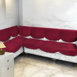 BIGGER FISH Maroon 12 Pieces 6 Seater Velvet Sofa Covers-picture-54