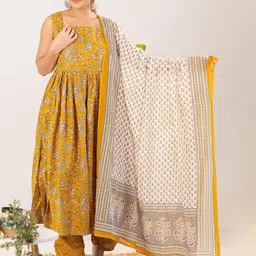 SUNEKH Women Ethnic Motifs Printed Regular Pure Cotton Kurta with Palazzos & With Dupatta-picture-37