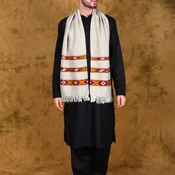 Exotic India Unisex Kinnauri Woven Triple Border Wool Kullu Scarf-image-25